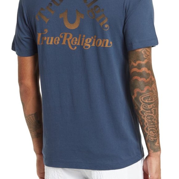 NWT Mens True Religion XL Short Sleeve Triangle T-Shirt Navy Blue and Gold - Picture 6 of 6